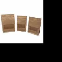 Recyclable Flat Bottom Kraft Paper Bag Zipper Paper Bag Food Packaging Pouch With Window Ready To Ship Doypack 1pack=100 Pieces