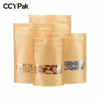 Stand Up Kraft Paper Pouch Bags With Window Coffee Bag Packaging Zip Lock